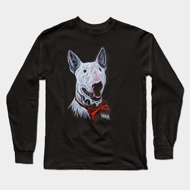 Bull Terrier With Red Bow Tie Acrylic Painting Portrait Long Sleeve T-Shirt by SKornackiArt